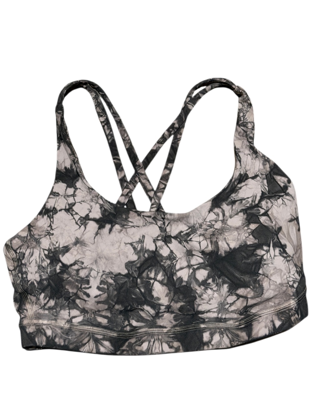 LULULEMON black & gray Tie-Dye Strappy Energy Bra, Size 8